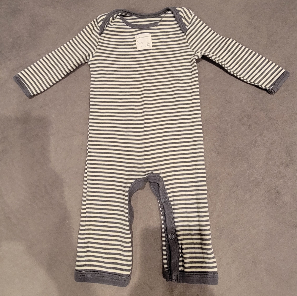 Burt's Bees Baby Organic Cotton Striped Pajama Romper Size 0-3 Months